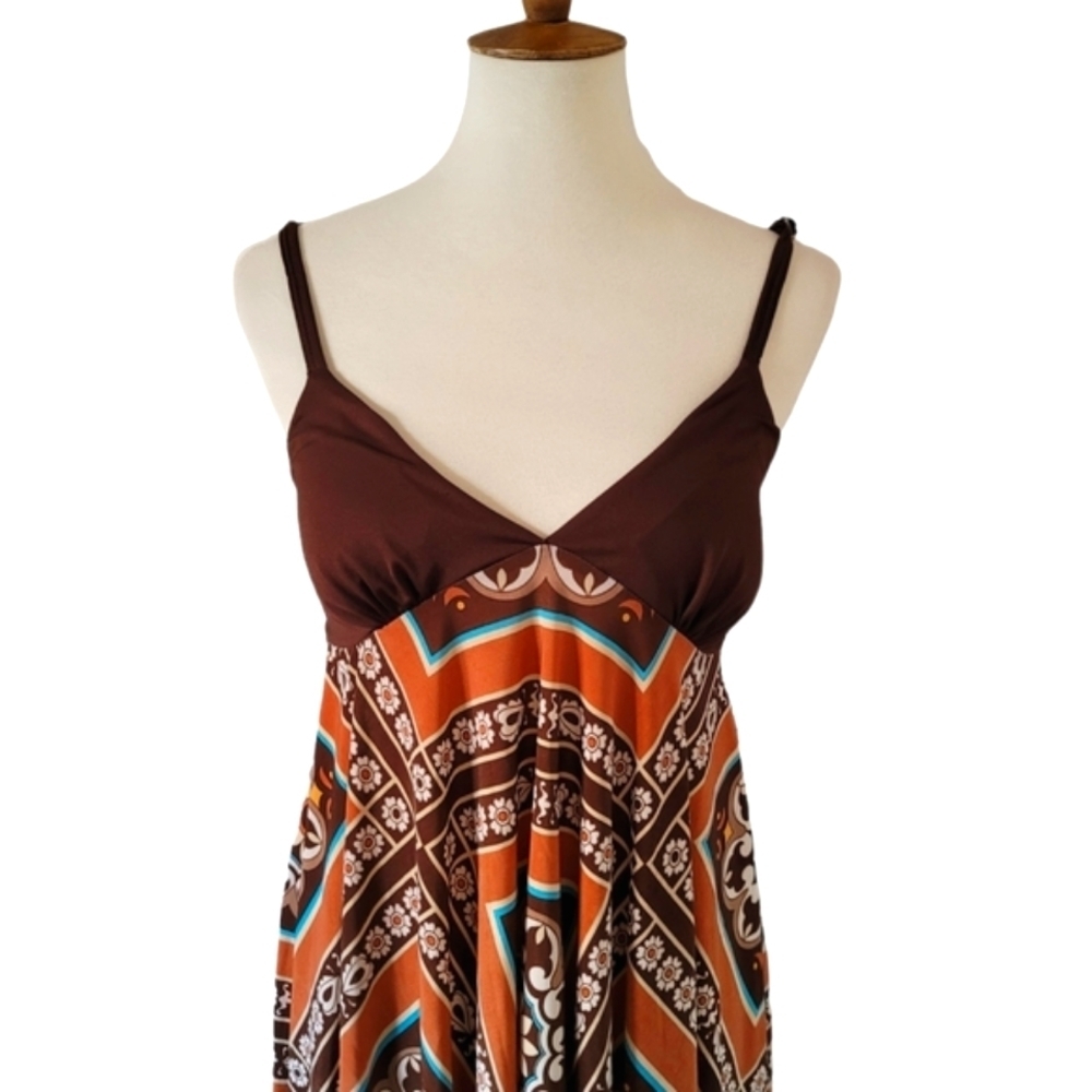 Vintage‎ - Brown Orange and Blue Hankerchief Dress - Picture 2 of 4